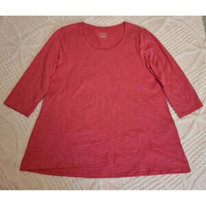 Chico’s 3 Ultimate Tee Tunic Top XL‎ Coral/Pink 3/4 Sleeve Scoop Neck Angle Hem
